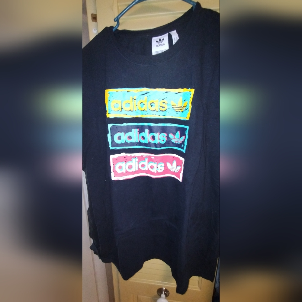 adidas Black Tee with Multicolor Logo